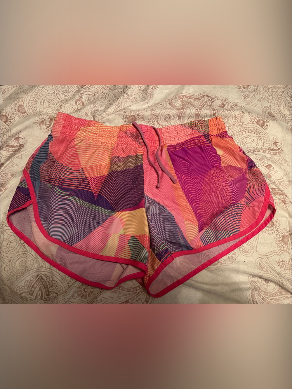 Danskin Women's Multicolor Abstract Print Running Shorts - Pink, Orange, Purple
